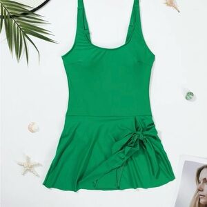 Green One-Piece Swimsuit with Bow Detail